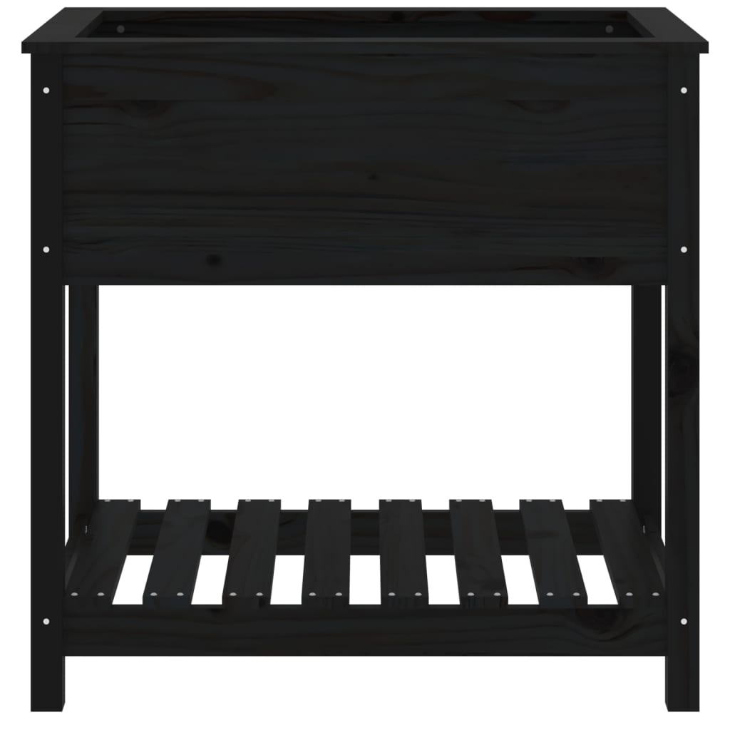 VidaXL Plantenbak met schap 82,5x54x81 cm massief grenenhout zwart