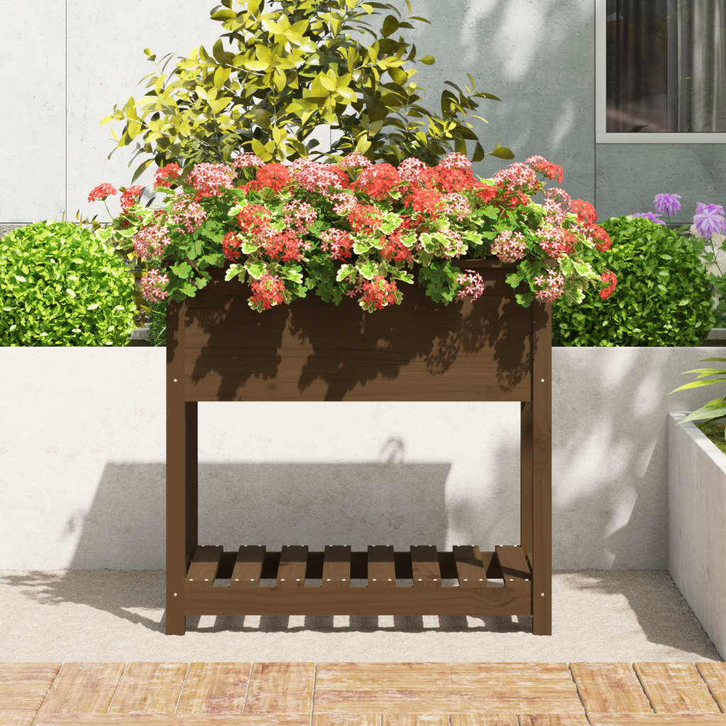 VidaXL Plantenbak met schap 82,5x54x81 cm grenenhout honingbruin