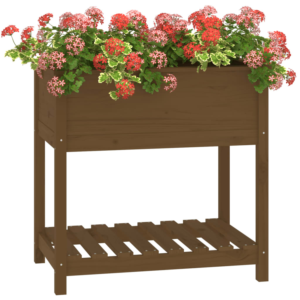 VidaXL Plantenbak met schap 82,5x54x81 cm grenenhout honingbruin