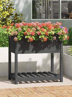 VidaXL Plantenbak met schap 82,5x54x81 cm massief grenenhout grijs
