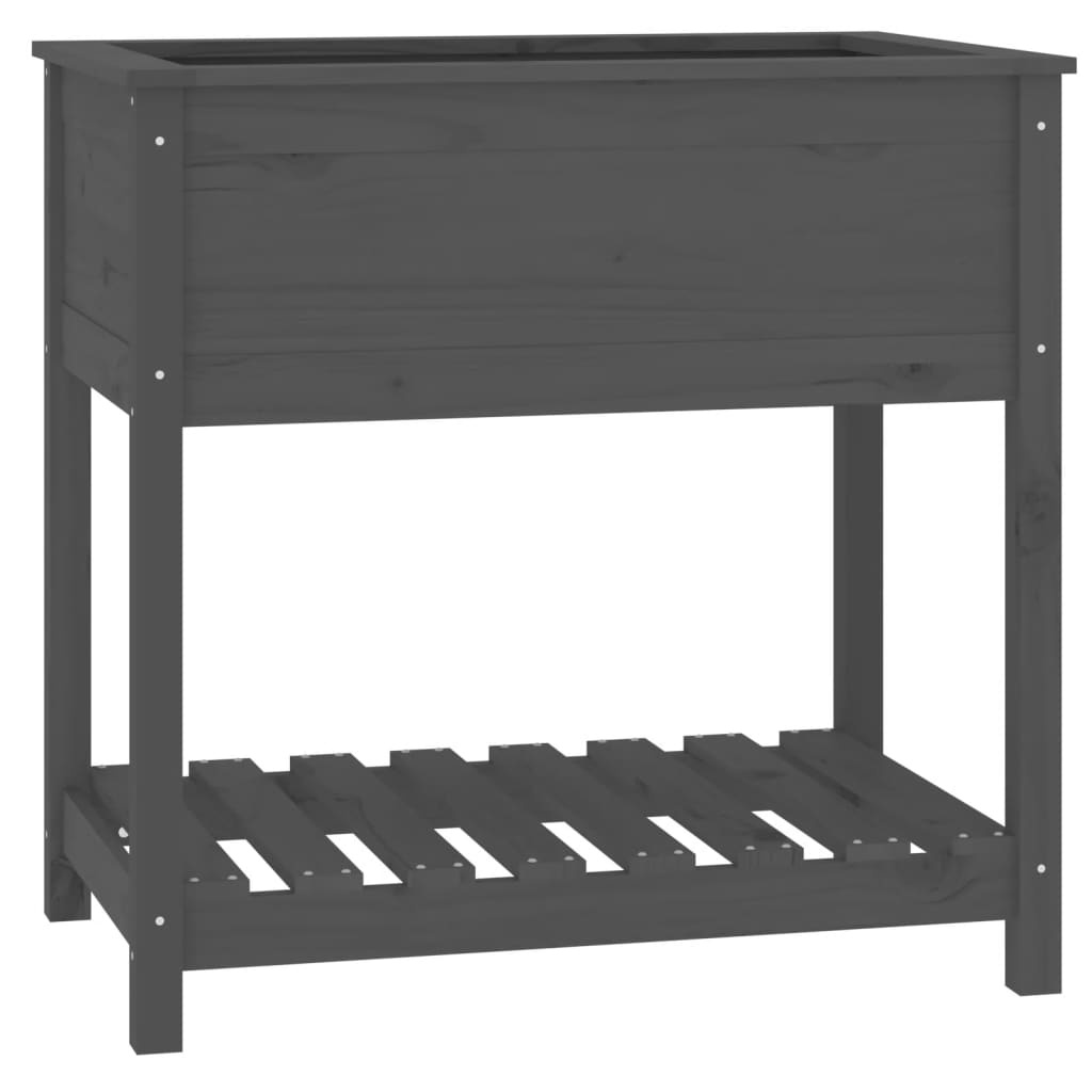 VidaXL Plantenbak met schap 82,5x54x81 cm massief grenenhout grijs