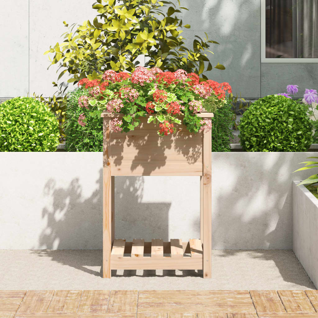 VidaXL Plantenbak met schap 54x54x81 cm massief grenenhout