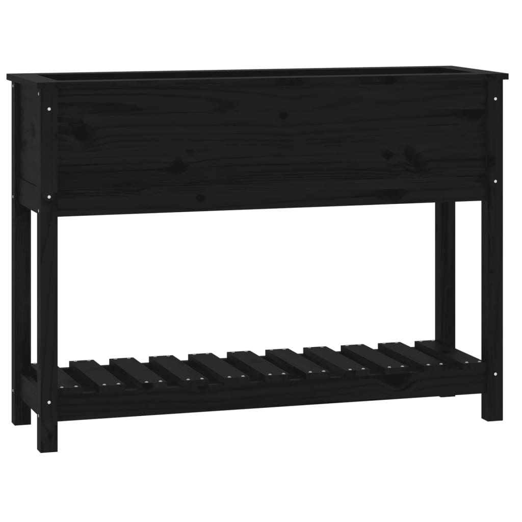 VidaXL Plantenbak met schap 111,5x34,5x81 cm massief grenenhout zwart