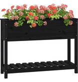 VidaXL Plantenbak met schap 111,5x34,5x81 cm massief grenenhout zwart