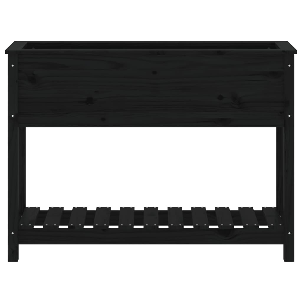 VidaXL Plantenbak met schap 111,5x34,5x81 cm massief grenenhout zwart