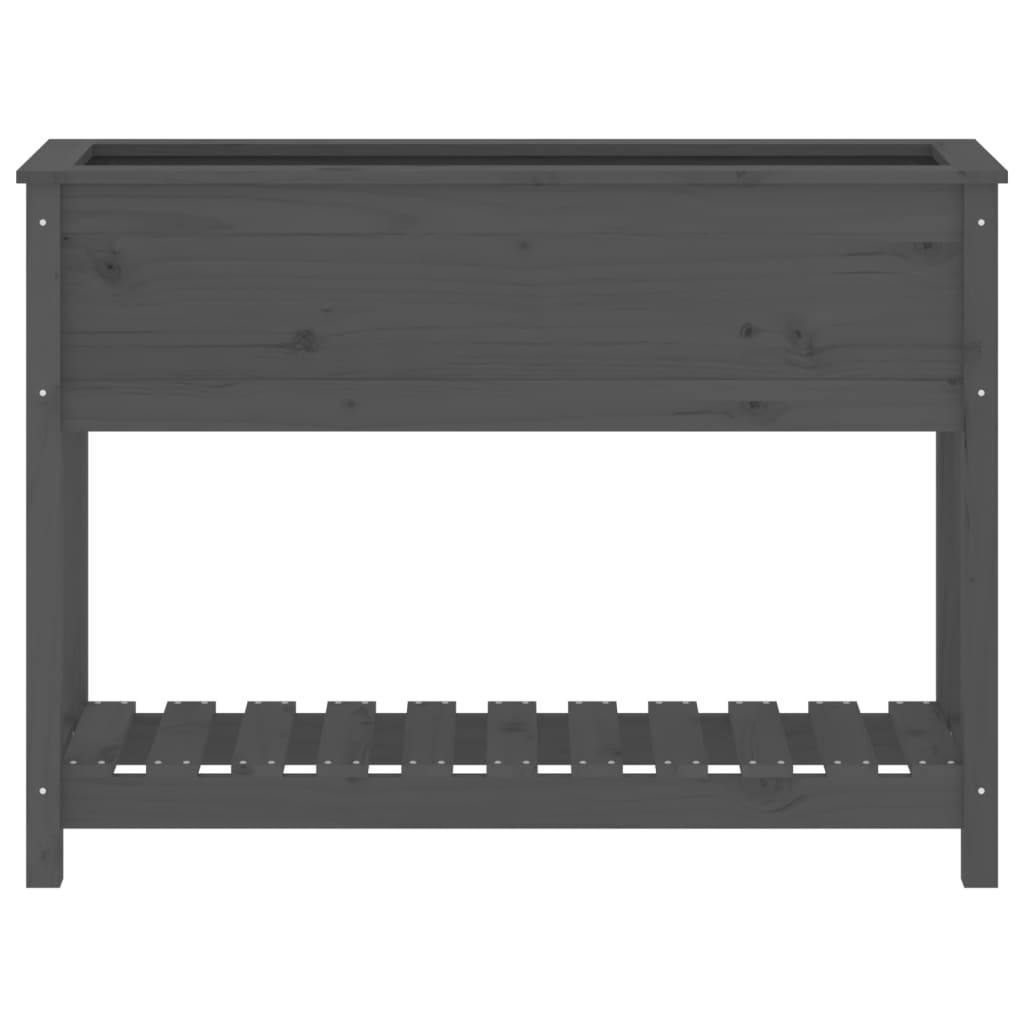 VidaXL Plantenbak met schap 111,5x34,5x81 cm massief grenenhout grijs