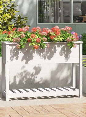 VidaXL Plantenbak met schap 111,5x34,5x81 cm massief grenenhout wit