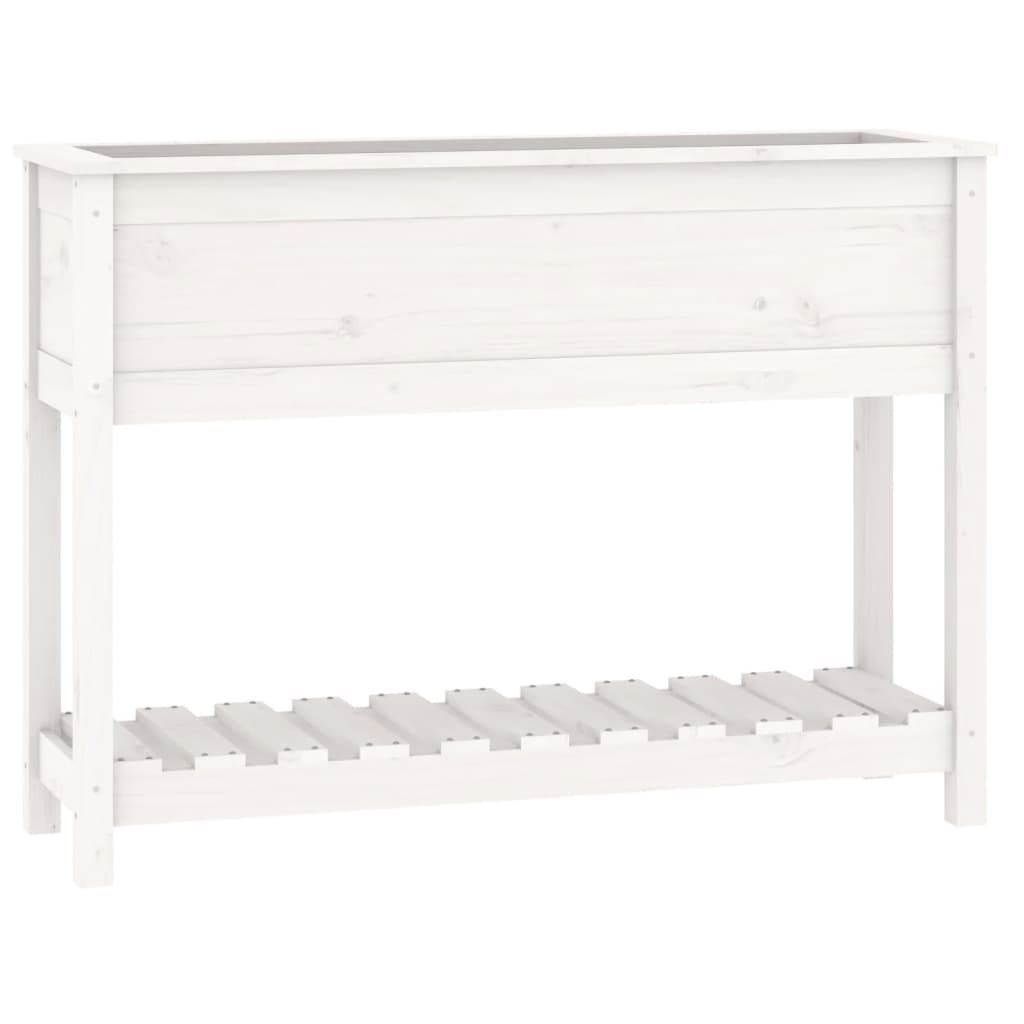 VidaXL Plantenbak met schap 111,5x34,5x81 cm massief grenenhout wit