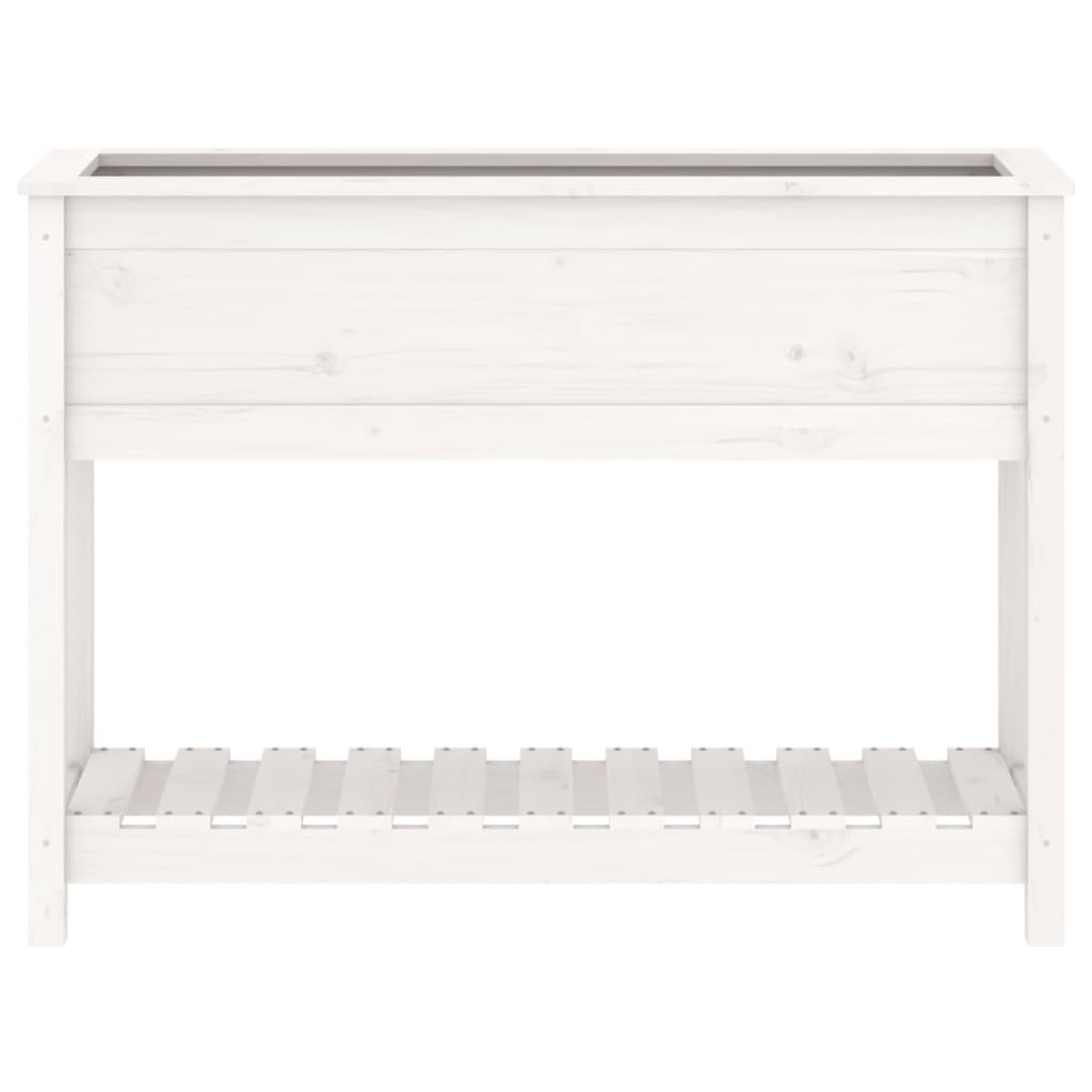 VidaXL Plantenbak met schap 111,5x34,5x81 cm massief grenenhout wit