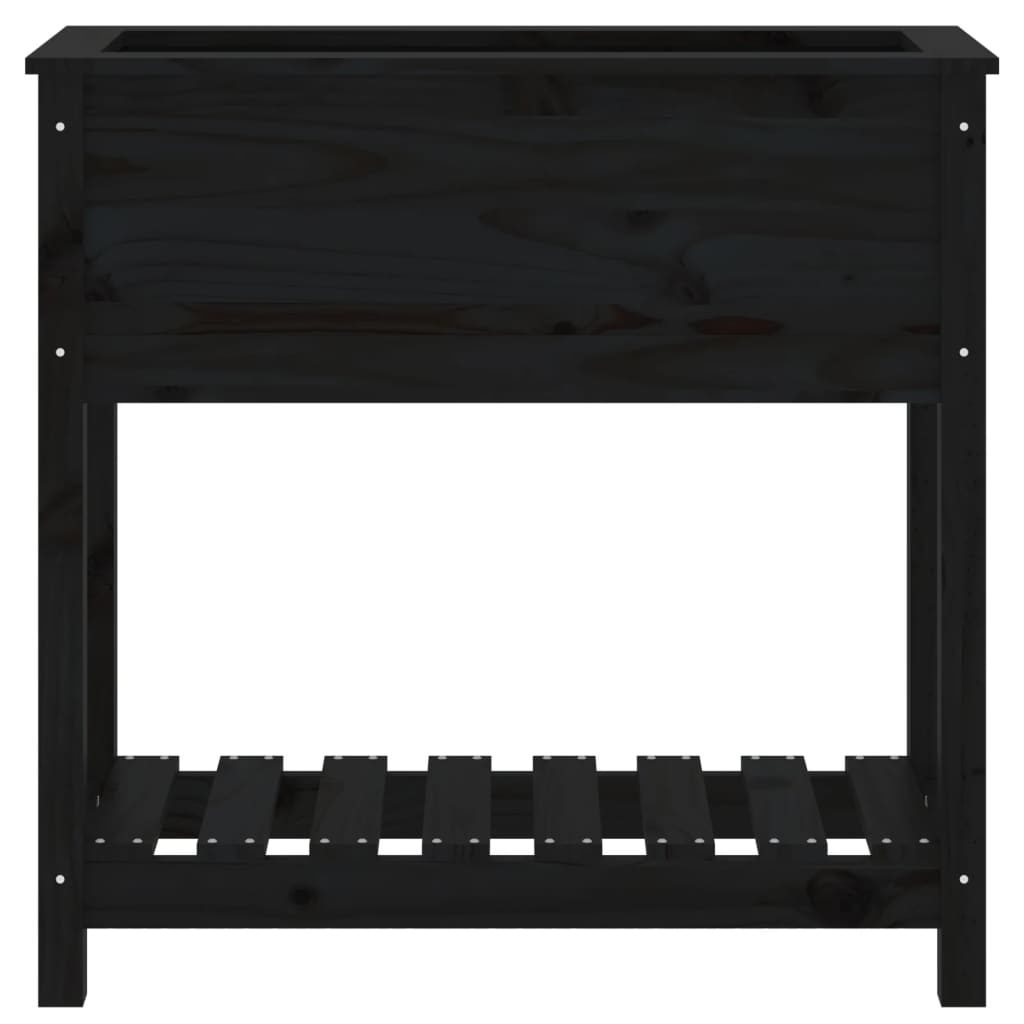VidaXL Plantenbak met schap 82,5x34,5x81 cm massief grenenhout zwart