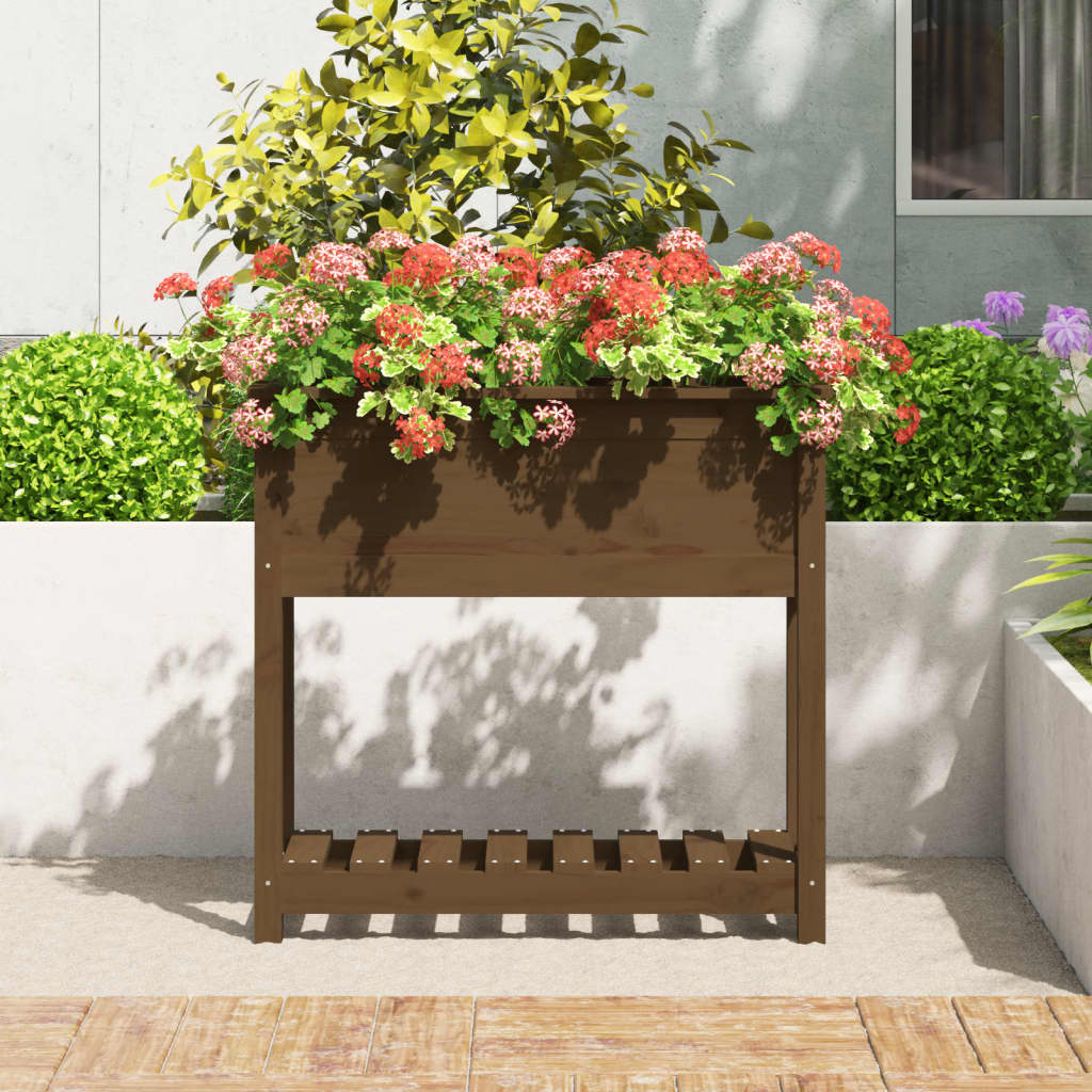 VidaXL Plantenbak met schap 82,5x34,5x81 cm grenenhout honingbruin