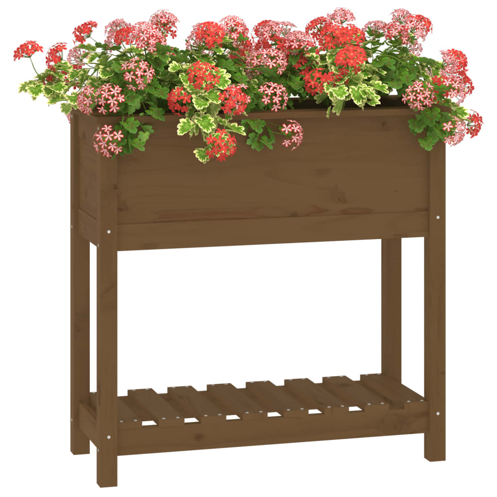 VidaXL Plantenbak met schap 82,5x34,5x81 cm grenenhout honingbruin
