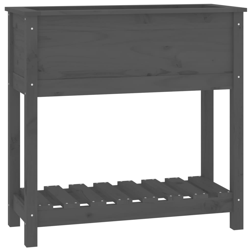 VidaXL Plantenbak met schap 82,5x34,5x81 cm massief grenenhout grijs