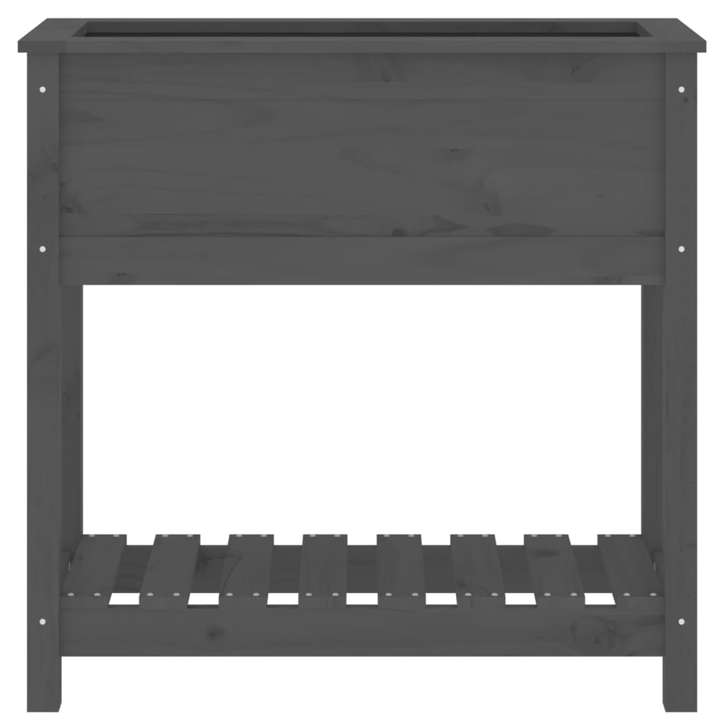 VidaXL Plantenbak met schap 82,5x34,5x81 cm massief grenenhout grijs