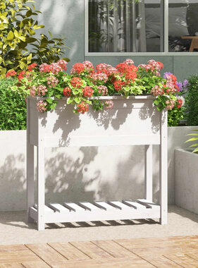 VidaXL Plantenbak met schap 82,5x34,5x81 cm massief grenenhout wit