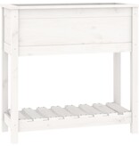 VidaXL Plantenbak met schap 82,5x34,5x81 cm massief grenenhout wit