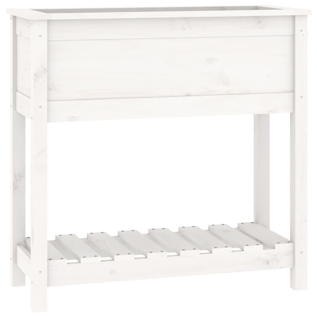 VidaXL Plantenbak met schap 82,5x34,5x81 cm massief grenenhout wit