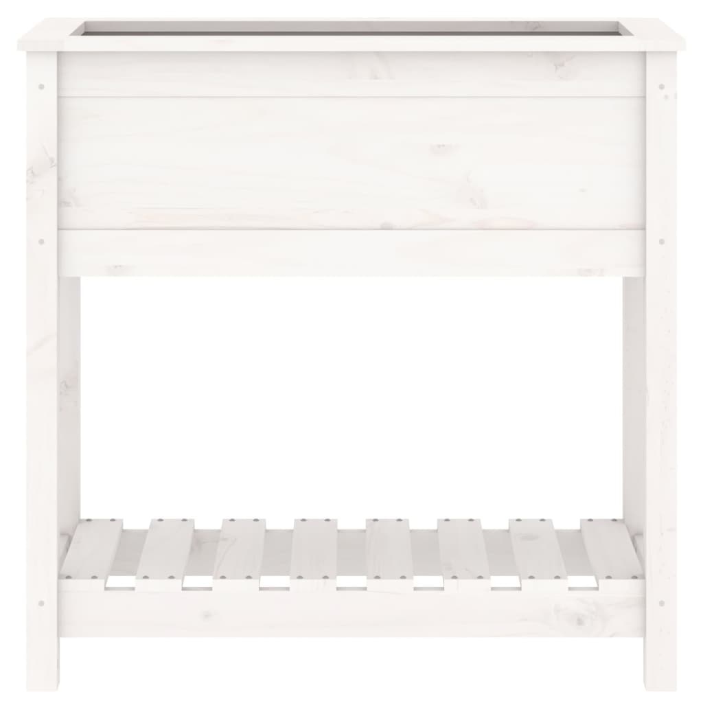 VidaXL Plantenbak met schap 82,5x34,5x81 cm massief grenenhout wit