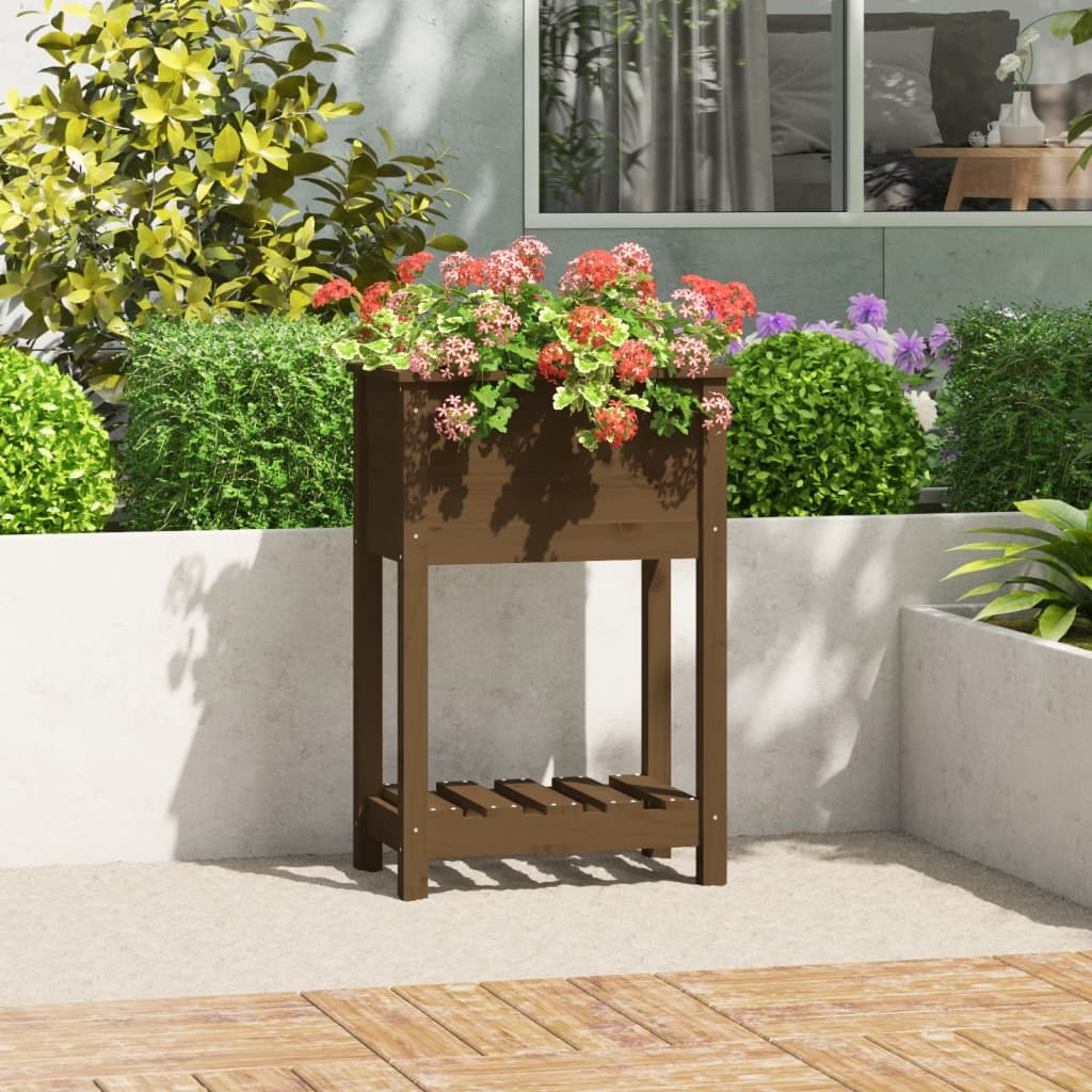 VidaXL Plantenbak met schap 54x34,5x81 cm grenenhout honingbruin