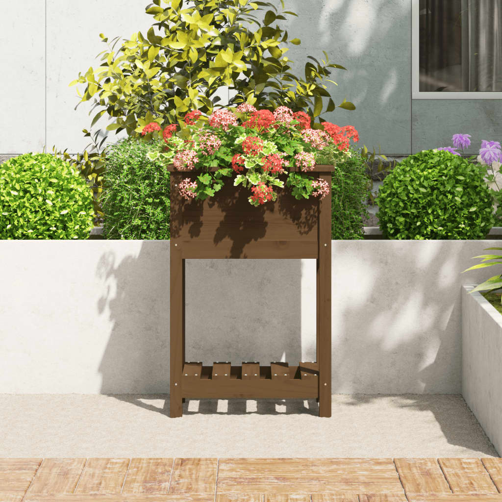 VidaXL Plantenbak met schap 54x34,5x81 cm grenenhout honingbruin
