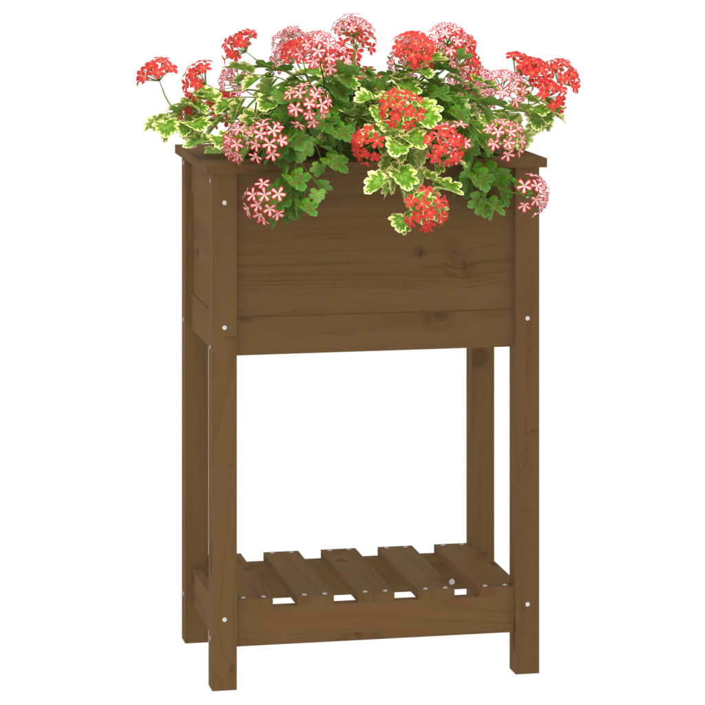 VidaXL Plantenbak met schap 54x34,5x81 cm grenenhout honingbruin