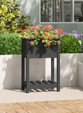 VidaXL Plantenbak met schap 54x34,5x81 cm massief grenenhout grijs