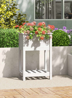 VidaXL Plantenbak met schap 54x34,5x81 cm massief grenenhout wit