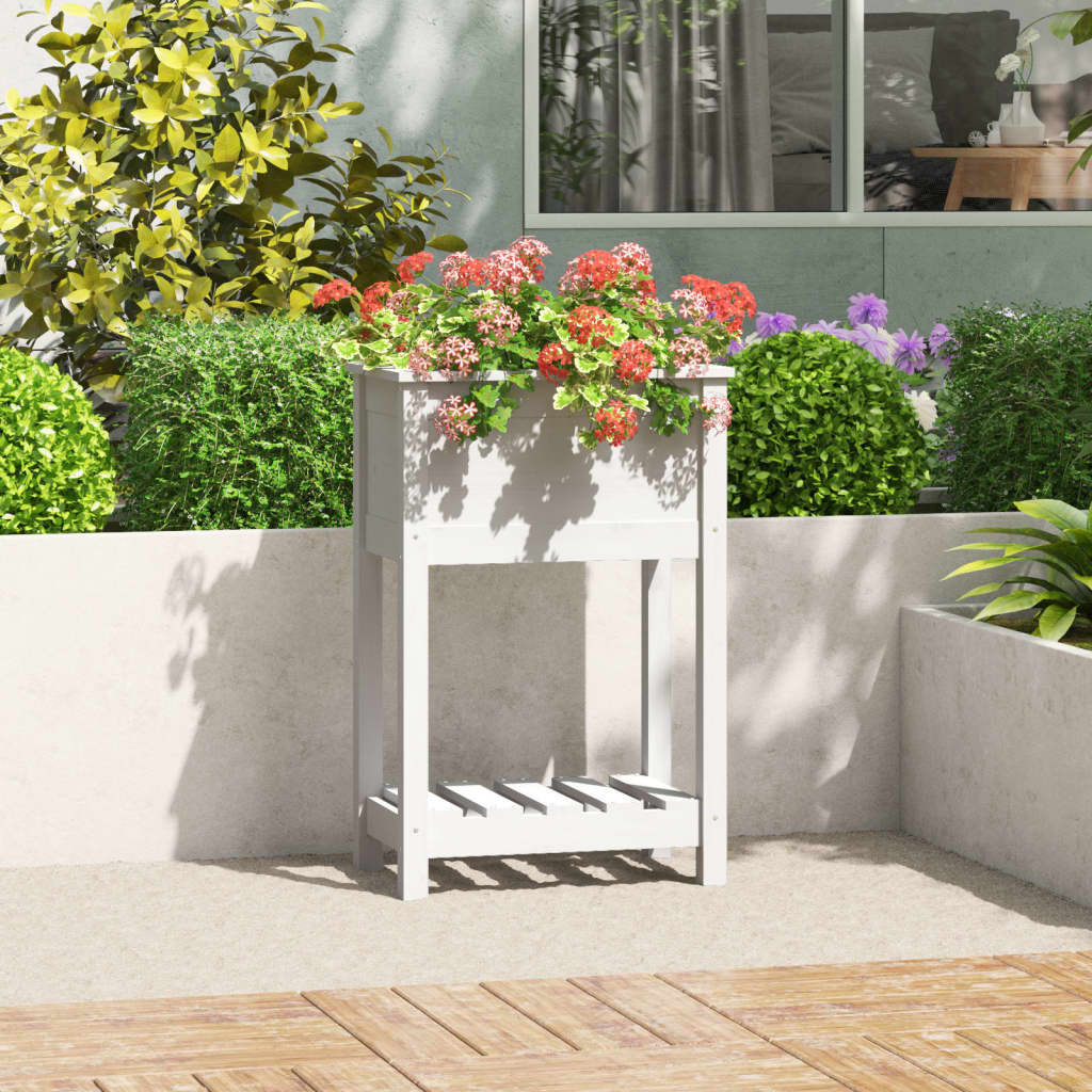 VidaXL Plantenbak met schap 54x34,5x81 cm massief grenenhout wit