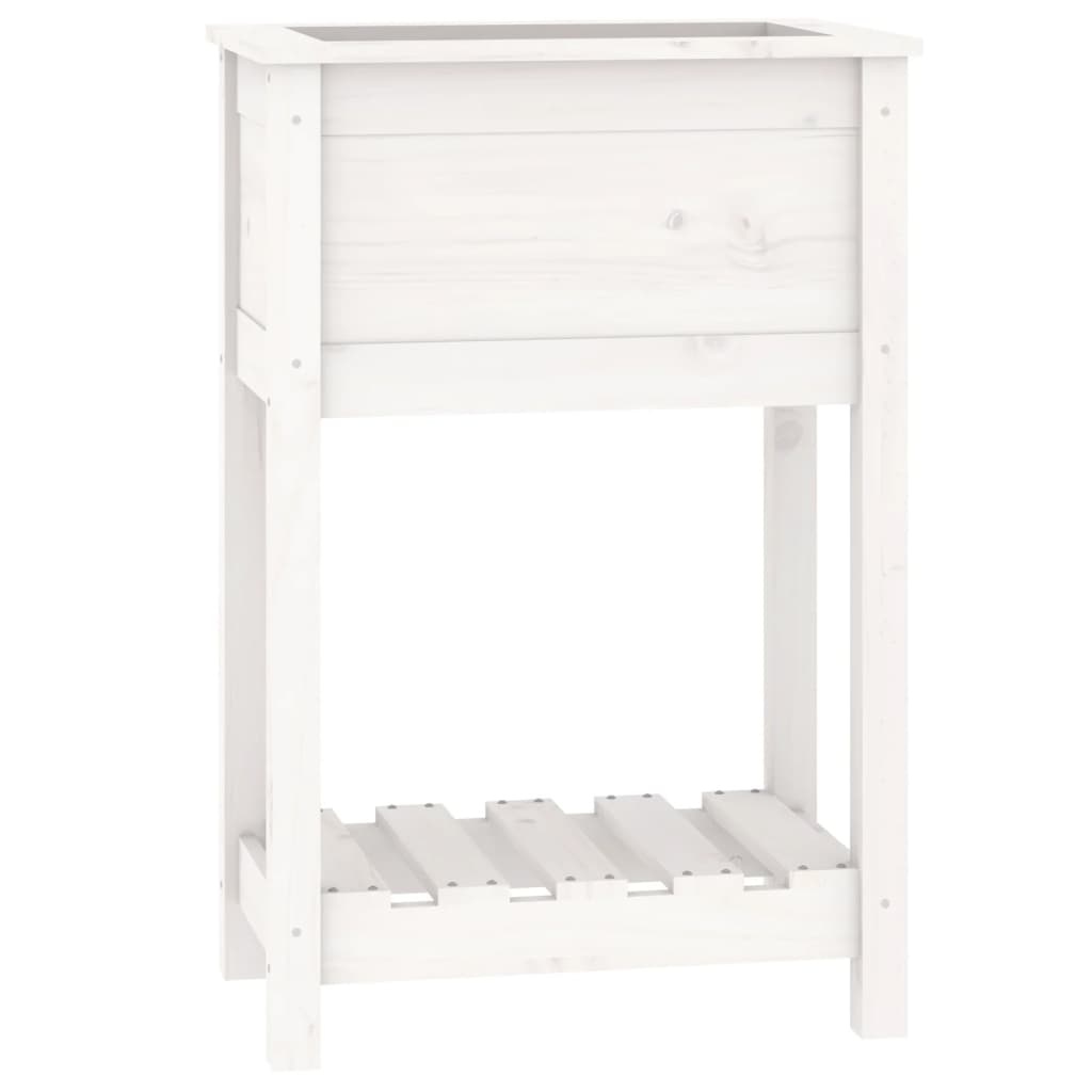 VidaXL Plantenbak met schap 54x34,5x81 cm massief grenenhout wit