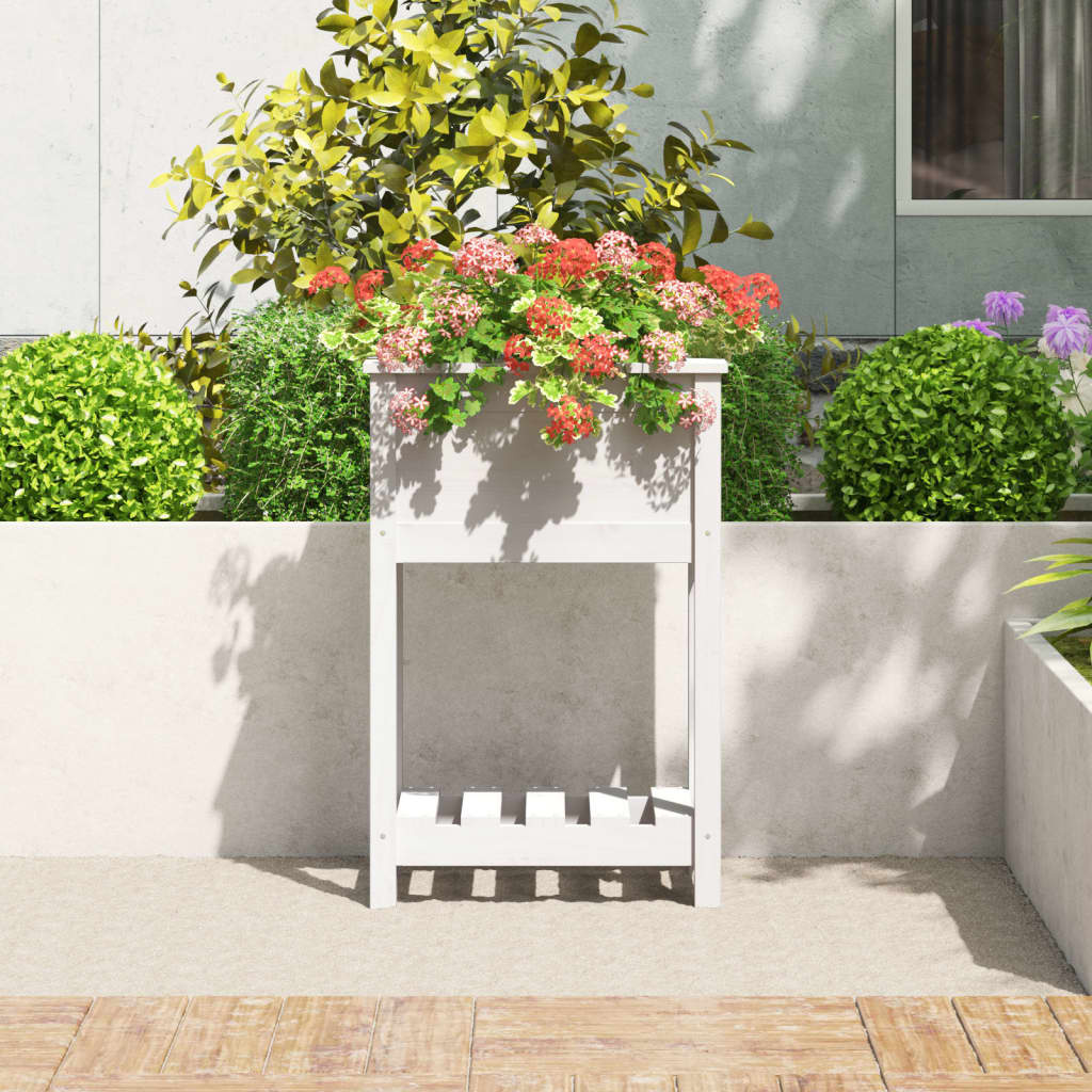VidaXL Plantenbak met schap 54x34,5x81 cm massief grenenhout wit