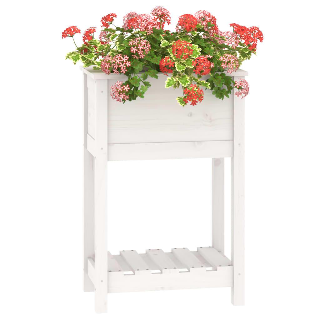 VidaXL Plantenbak met schap 54x34,5x81 cm massief grenenhout wit
