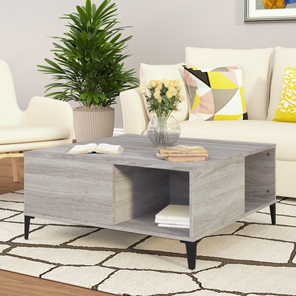 VidaXL Salontafel 80x80x36,5 cm bewerkt hout grijs sonoma eikenkleurig