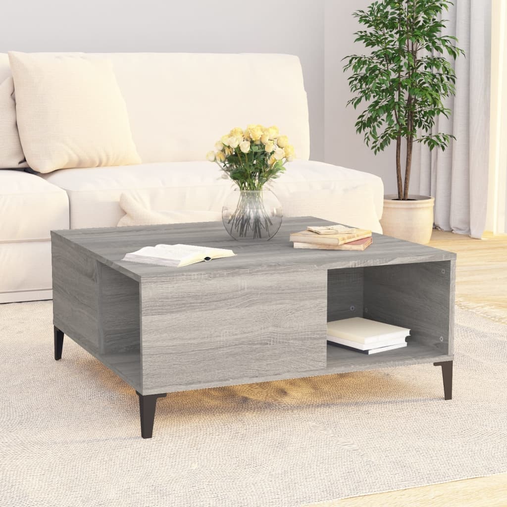 VidaXL Salontafel 80x80x36,5 cm bewerkt hout grijs sonoma eikenkleurig