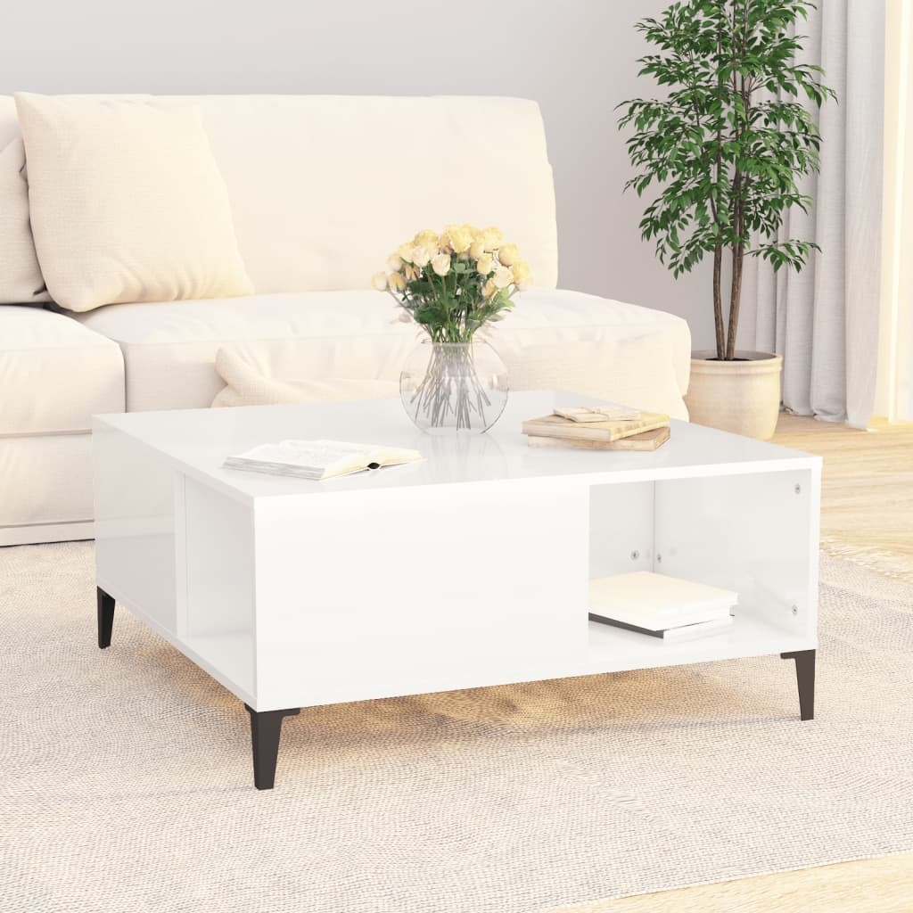 VidaXL Salontafel 80x80x36,5 cm bewerkt hout hoogglans wit