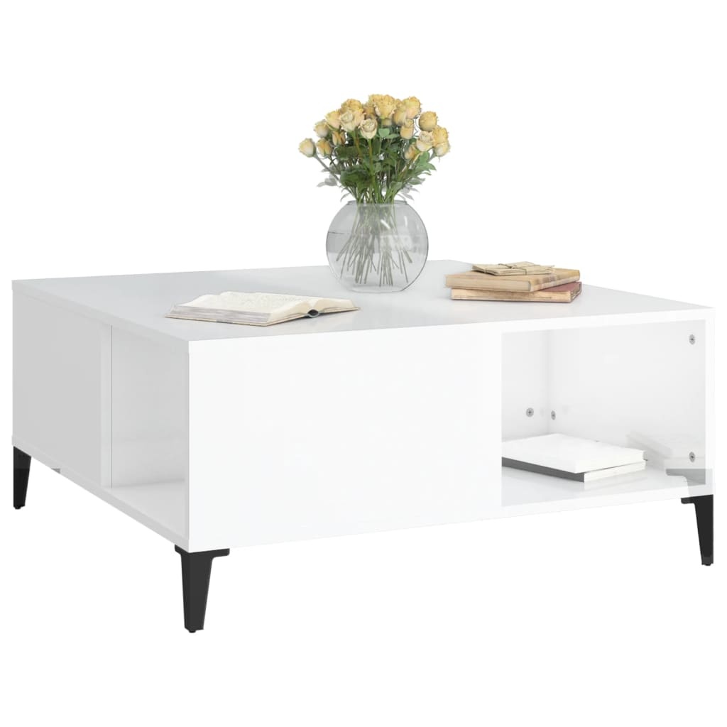 VidaXL Salontafel 80x80x36,5 cm bewerkt hout hoogglans wit