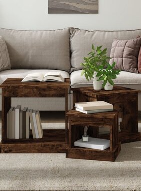 VidaXL 3-delige Tafeltjesset bewerkt hout gerookt eikenkleurig