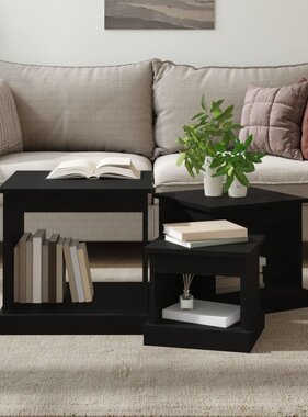 VidaXL 3-delige Tafeltjesset bewerkt hout zwart