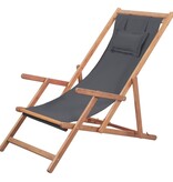 VidaXL Strandstoel inklapbaar stof en houten frame grijs