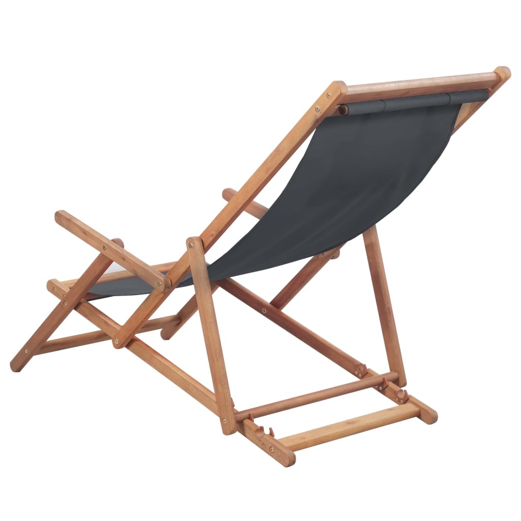 VidaXL Strandstoel inklapbaar stof en houten frame grijs