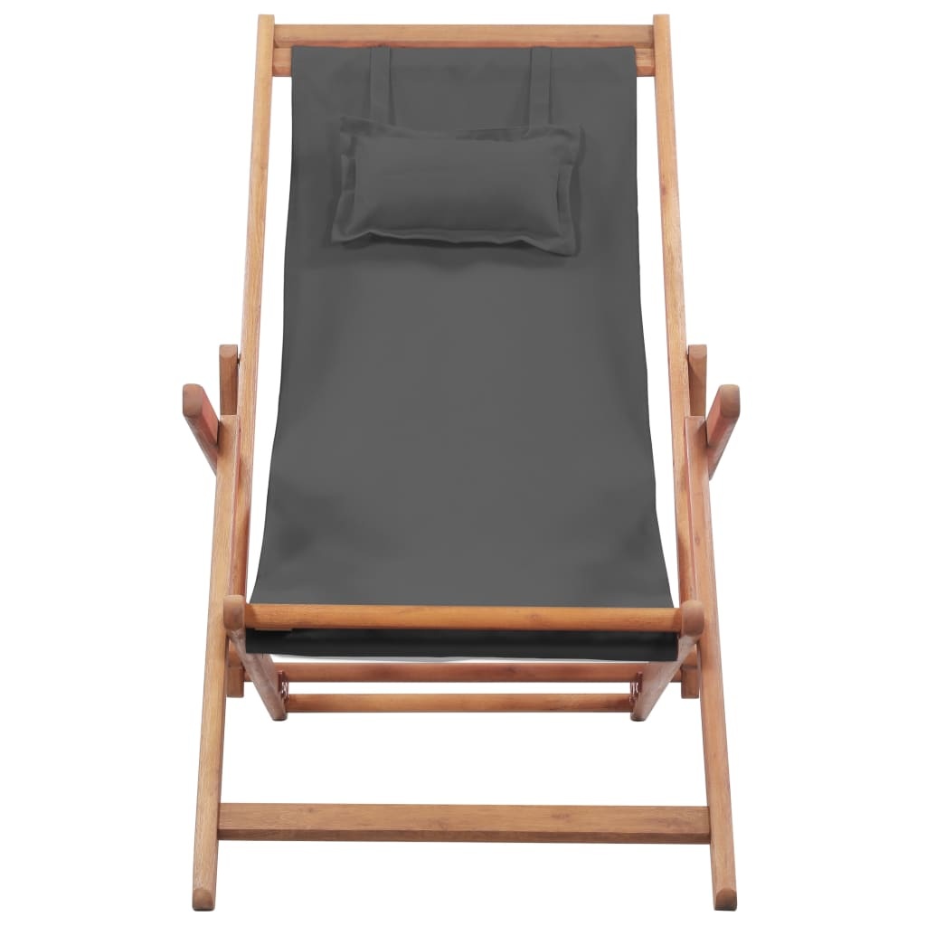 VidaXL Strandstoel inklapbaar stof en houten frame grijs