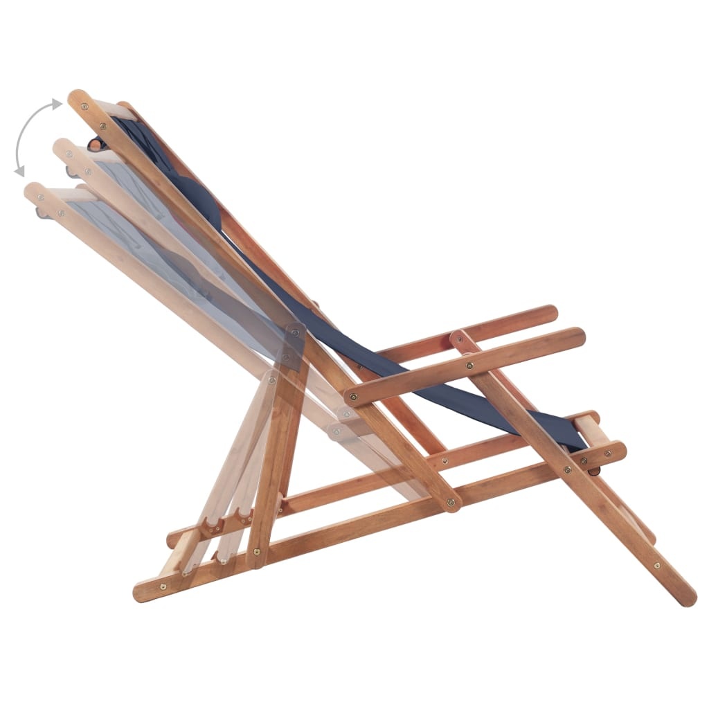 VidaXL Strandstoel inklapbaar stof en houten frame blauw