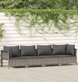 vidaXL 4-delige Loungeset met kussens poly rattan grijs