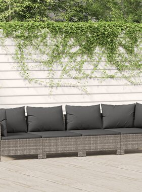 vidaXL 4-delige Loungeset met kussens poly rattan grijs