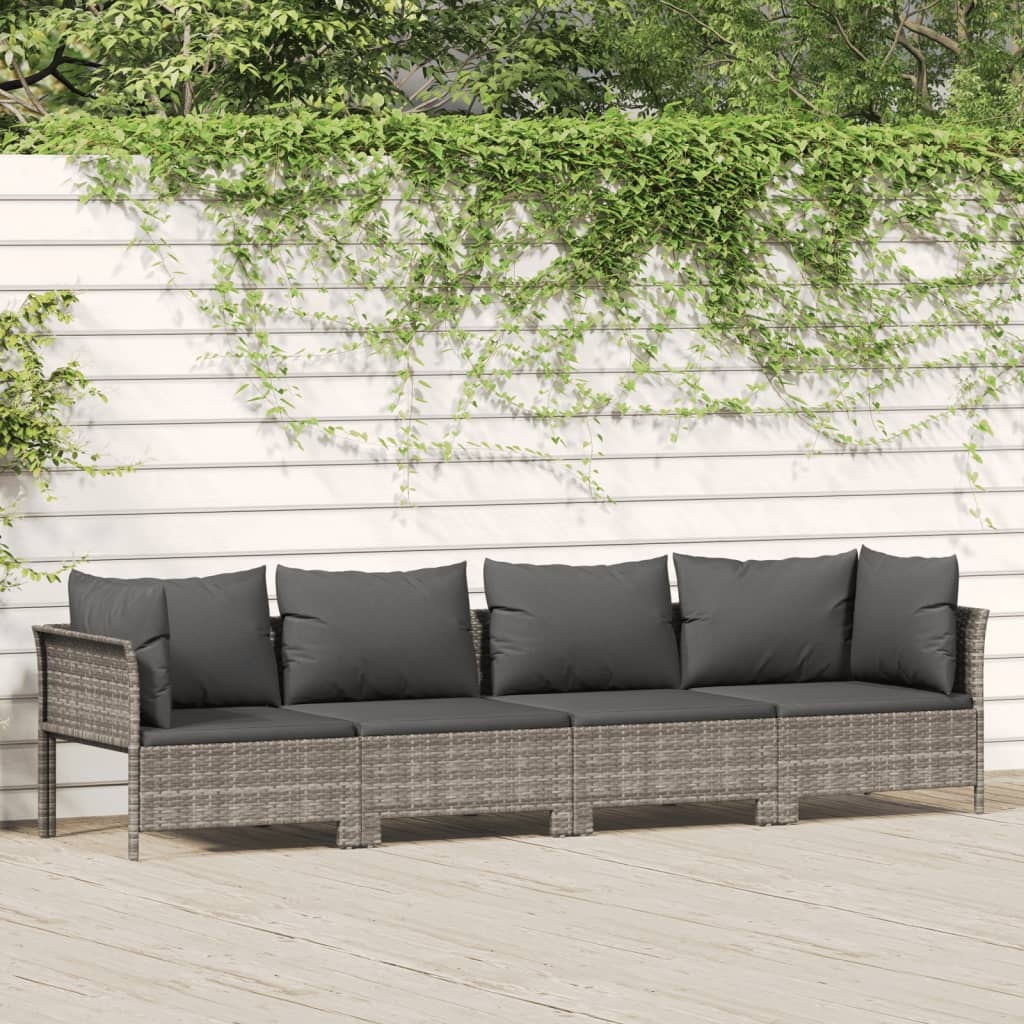 vidaXL 4-delige Loungeset met kussens poly rattan grijs