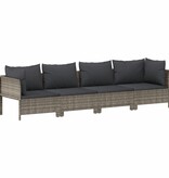 vidaXL 4-delige Loungeset met kussens poly rattan grijs