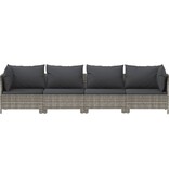 vidaXL 4-delige Loungeset met kussens poly rattan grijs