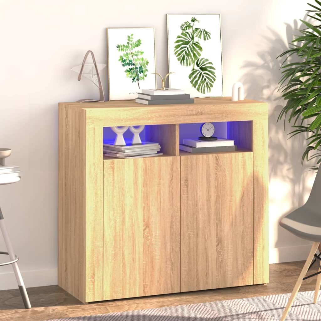 VidaXL Dressoir met LED-verlichting 80x35x75 cm sonoma eikenkleurig