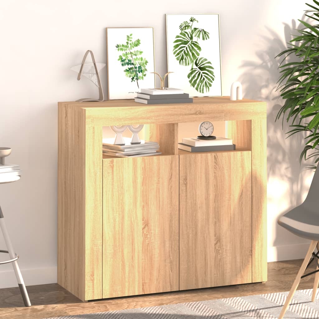 VidaXL Dressoir met LED-verlichting 80x35x75 cm sonoma eikenkleurig