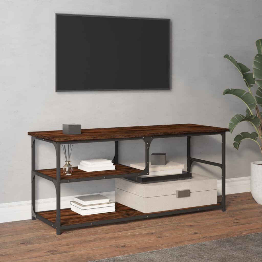vidaXL Tv-meubel 103x38x46,5 cm bewerkt hout staal gerookt eikenkleur