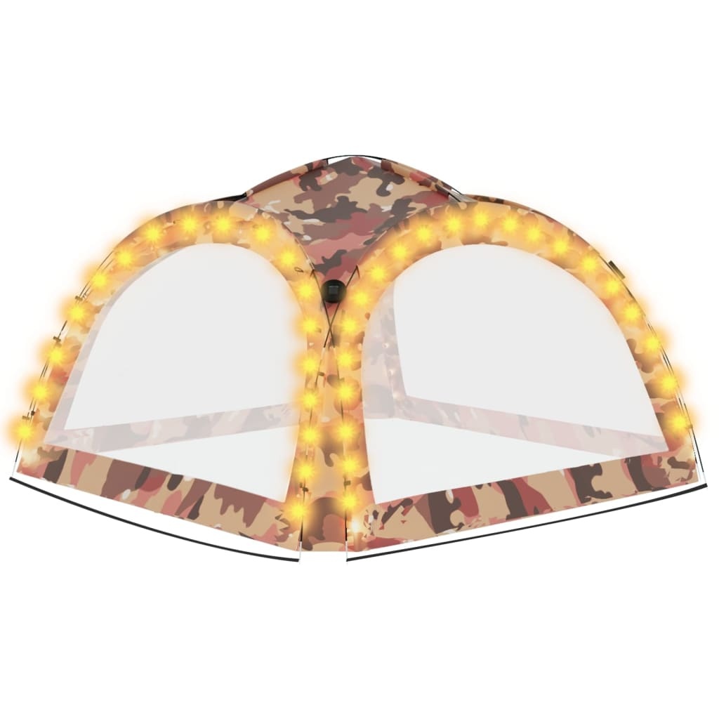 vidaXL Partytent met LED en 4 zijwanden 3,6x3,6x2,3 m camouflage